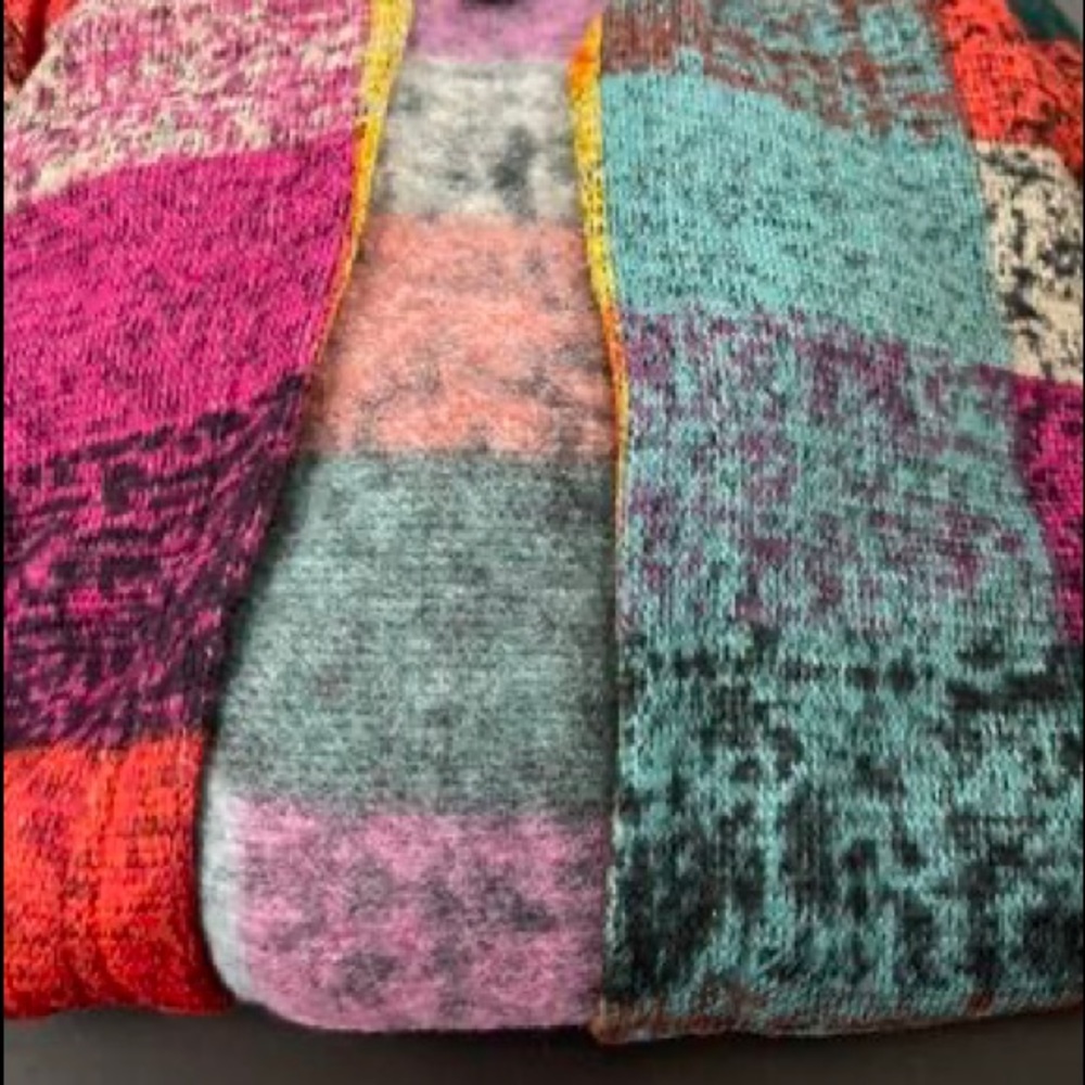 Cozy Boho Plaid Color Block Pocket Hoodie Hooded Sweater Vibrant Colorful - Picture 8 of 8